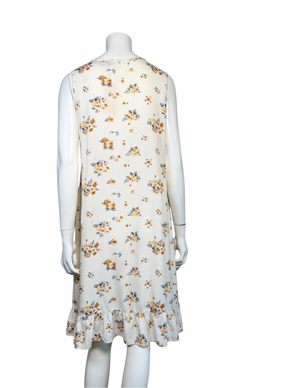 Medyla Floral Ruffle Midi Dress Cream Blue Cottagecore Romantic Medium - Picture 6 of 9